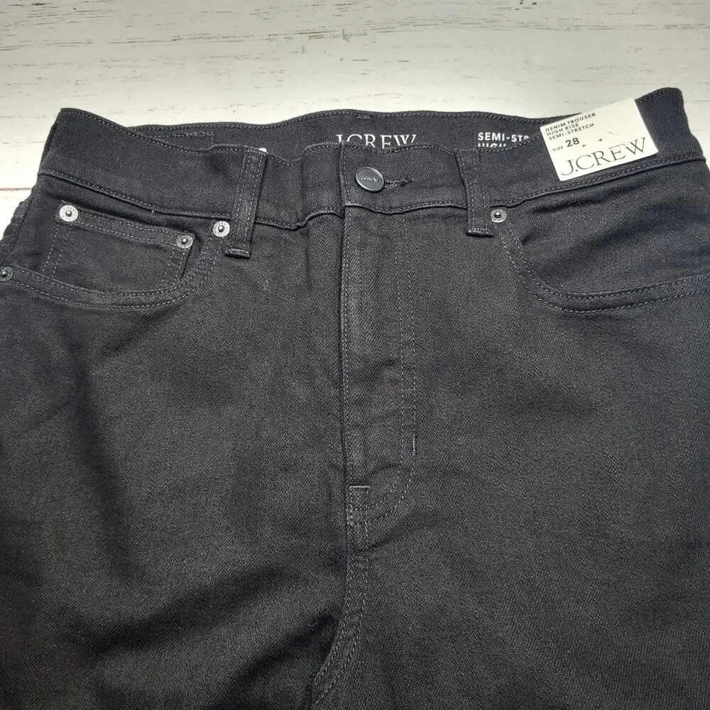 J Crew Denim Trouser‎ Jeans Wide Leg Black Semi Stretch High Rise Minimalist 28